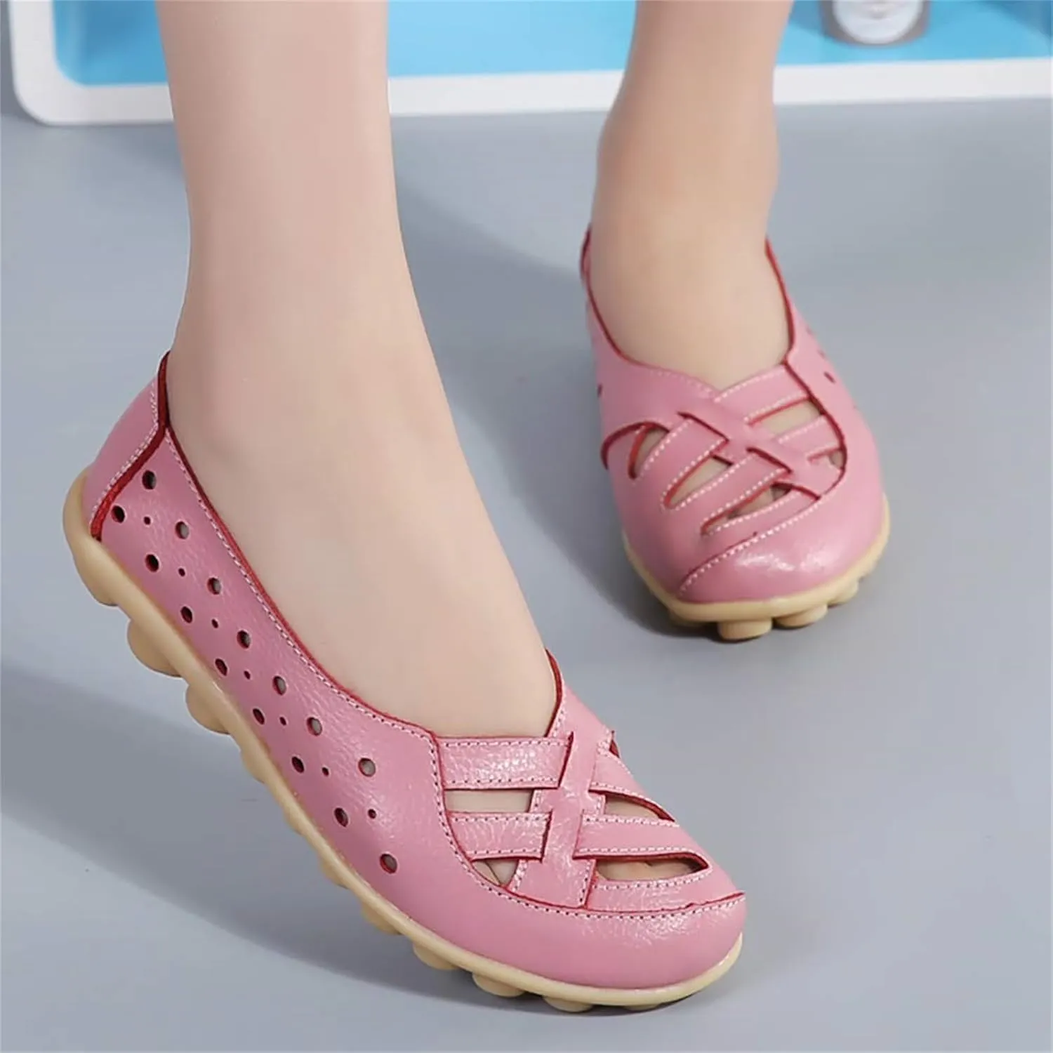 Womens Loafers Comfortable Dressy Leather Flat Sandals for Women 2025 Summer Orthopedic Sandals, Comfort Walking Slip On Loafers Hollow Out Breathable Shoes Casual Fashion Flats