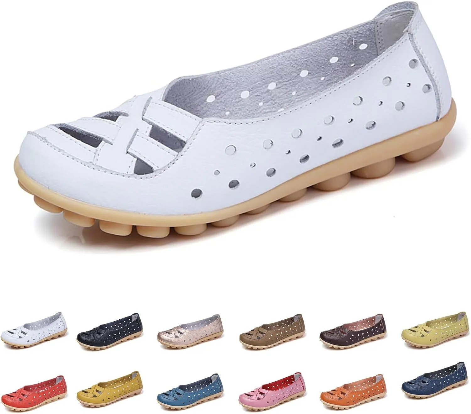 Womens Loafers Comfortable Dressy Leather Flat Sandals for Women 2025 Summer Orthopedic Sandals, Comfort Walking Slip On Loafers Hollow Out Breathable Shoes Casual Fashion Flats
