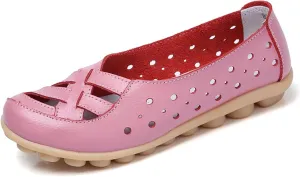 Womens Loafers Comfortable Dressy Leather Flat Sandals for Women 2025 Summer Orthopedic Sandals, Comfort Walking Slip On Loafers Hollow Out Breathable Shoes Casual Fashion Flats
