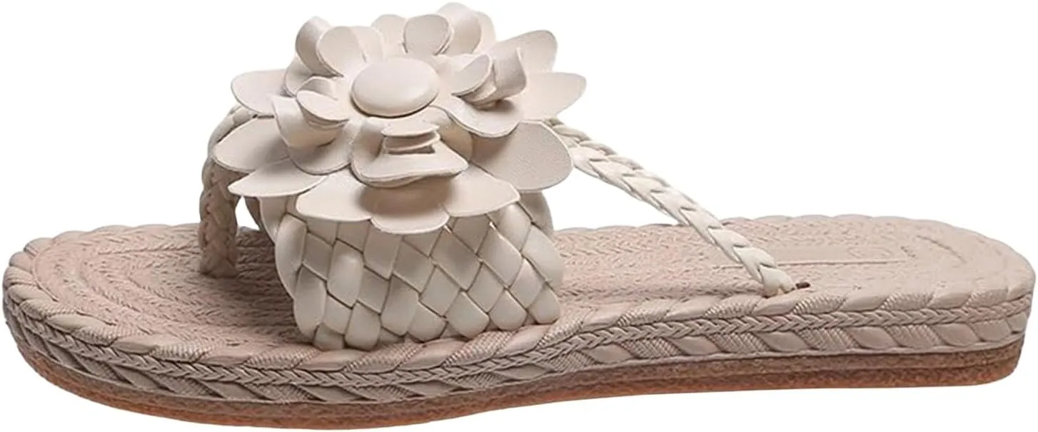 Women's Orthopedic Flower Flat Flip Flops 3D Stereoscopic Floral Design Shoes Flower Decor Weave Detail Toe Post Slides Women's Flat Stylish Sandals