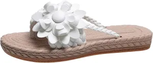 Women's Orthopedic Flower Flat Flip Flops 3D Stereoscopic Floral Design Shoes Flower Decor Weave Detail Toe Post Slides Women's Flat Stylish Sandals
