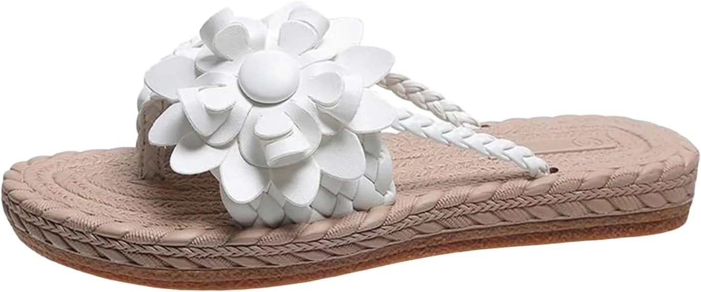 Women's Orthopedic Flower Flat Flip Flops 3D Stereoscopic Floral Design Shoes Flower Decor Weave Detail Toe Post Slides Women's Flat Stylish Sandals