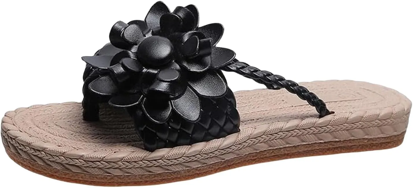 Women's Orthopedic Flower Flat Flip Flops 3D Stereoscopic Floral Design Shoes Flower Decor Weave Detail Toe Post Slides Women's Flat Stylish Sandals