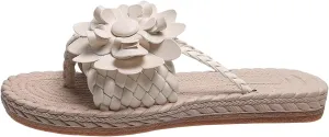 Women's Orthopedic Flower Flat Flip Flops 3D Stereoscopic Floral Design Shoes Flower Decor Weave Detail Toe Post Slides Women's Flat Stylish Sandals