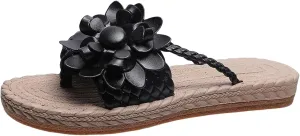 Women's Orthopedic Flower Flat Flip Flops 3D Stereoscopic Floral Design Shoes Flower Decor Weave Detail Toe Post Slides Women's Flat Stylish Sandals
