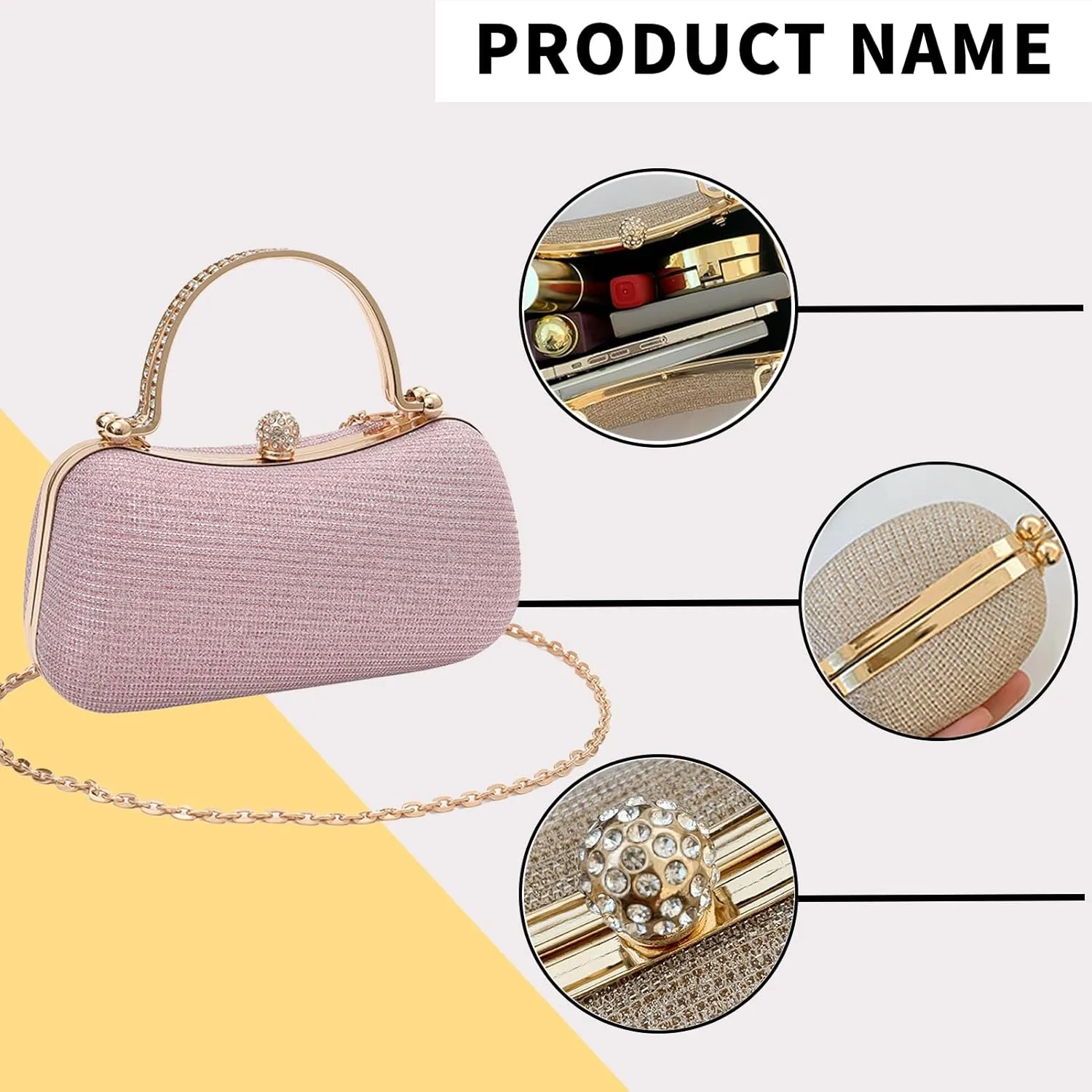 Women's Rhinestone Evening Clutch Purses Luxury Prom Chain Strap Shoulder Handbags For Wedding Bridal Prom Party