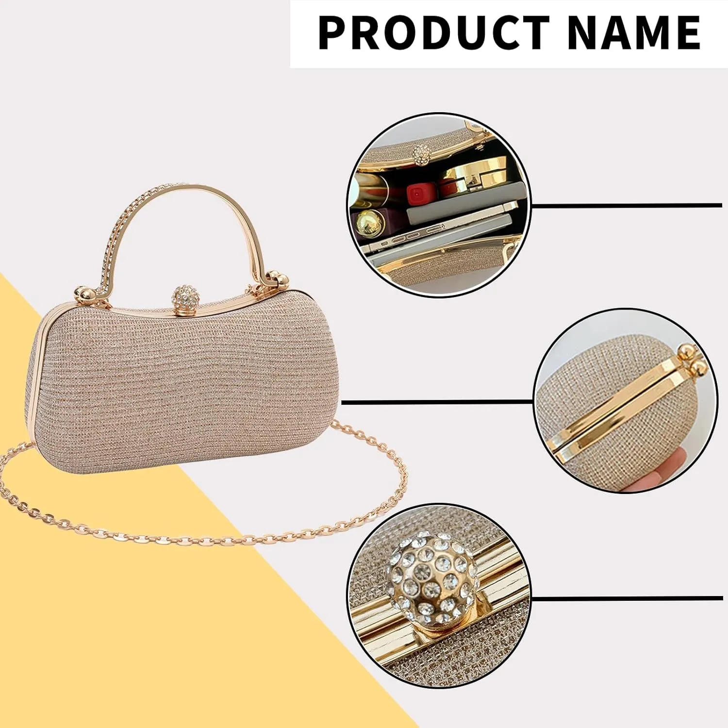 Women's Rhinestone Evening Clutch Purses Luxury Prom Chain Strap Shoulder Handbags For Wedding Bridal Prom Party