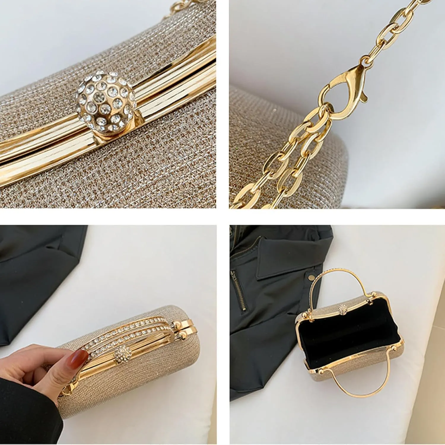Women's Rhinestone Evening Clutch Purses Luxury Prom Chain Strap Shoulder Handbags For Wedding Bridal Prom Party