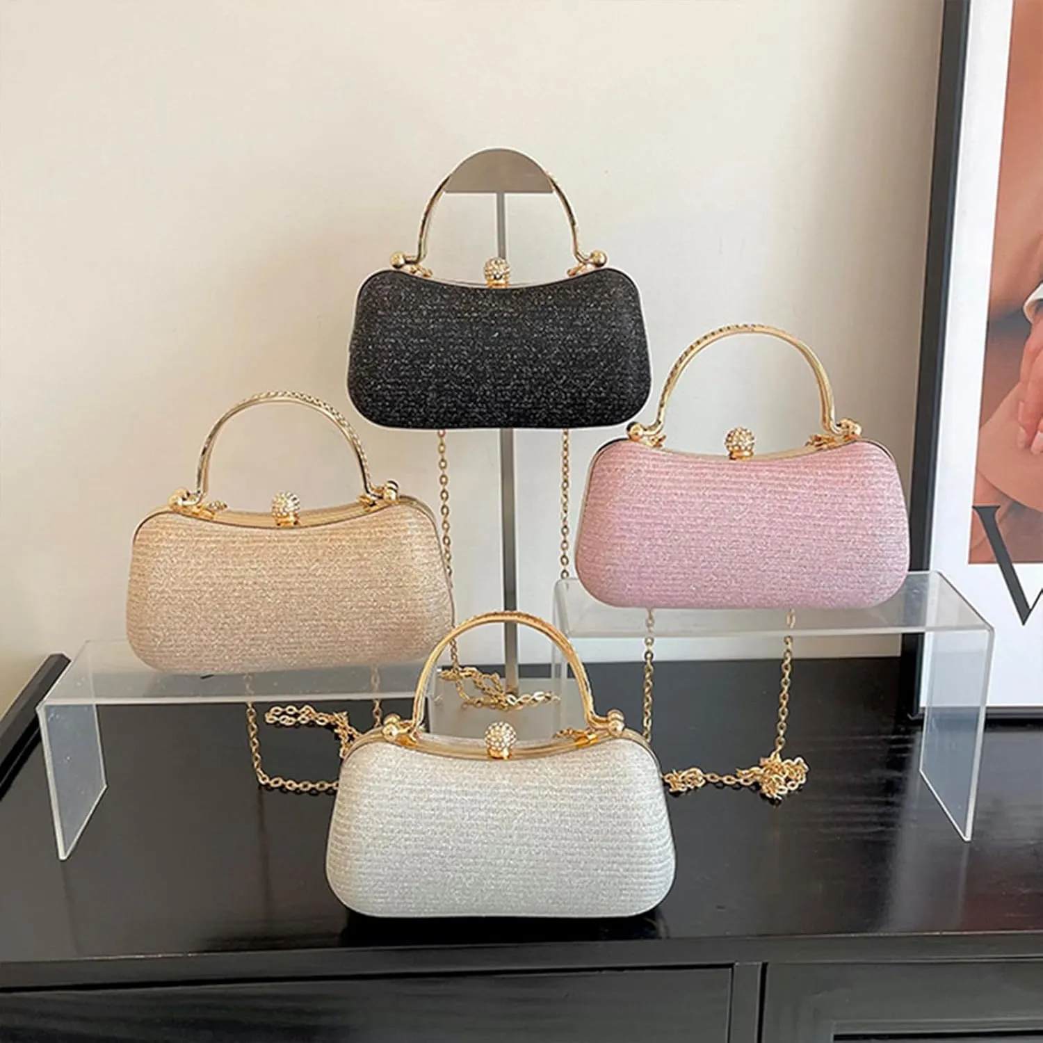 Women's Rhinestone Evening Clutch Purses Luxury Prom Chain Strap Shoulder Handbags For Wedding Bridal Prom Party