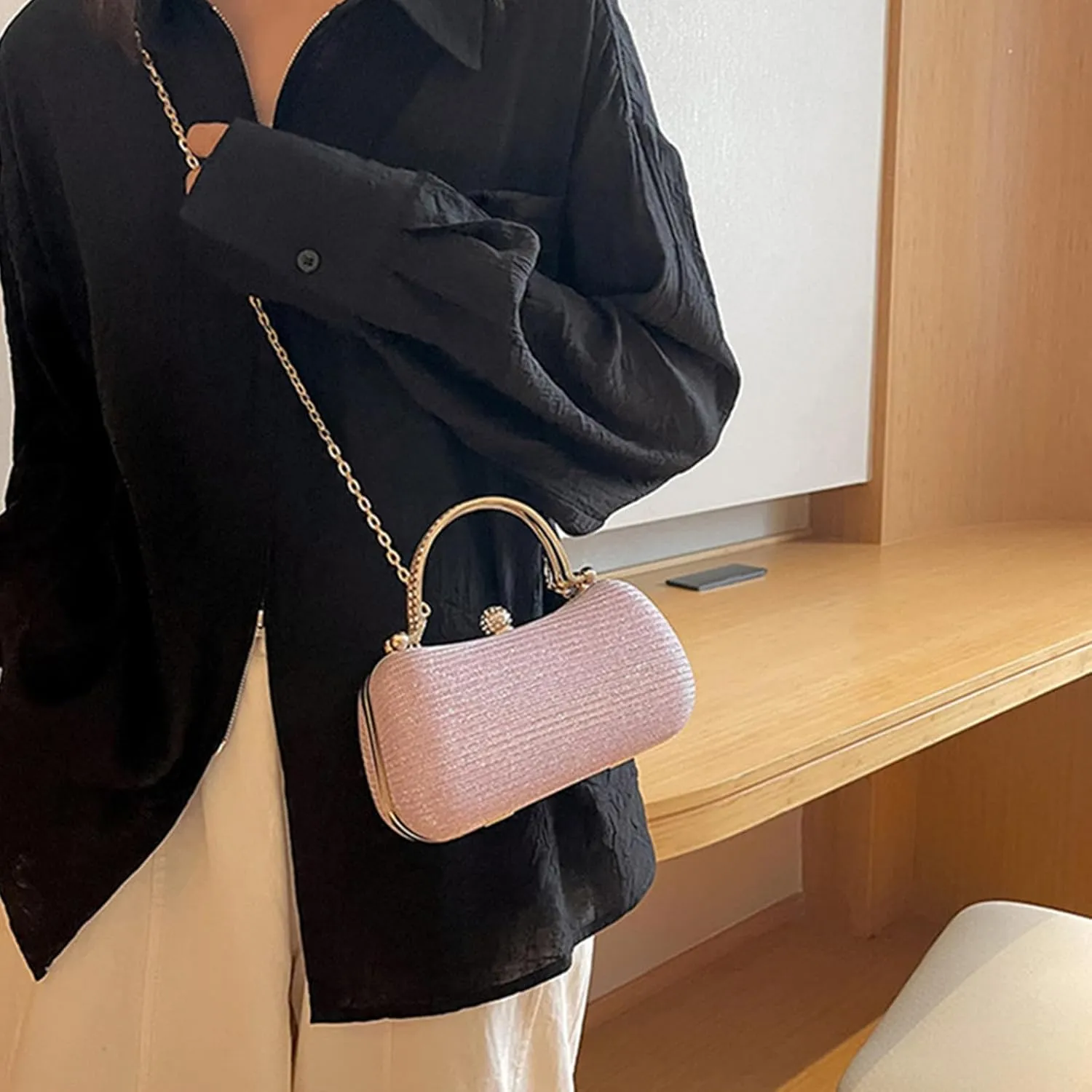 Women's Rhinestone Evening Clutch Purses Luxury Prom Chain Strap Shoulder Handbags For Wedding Bridal Prom Party