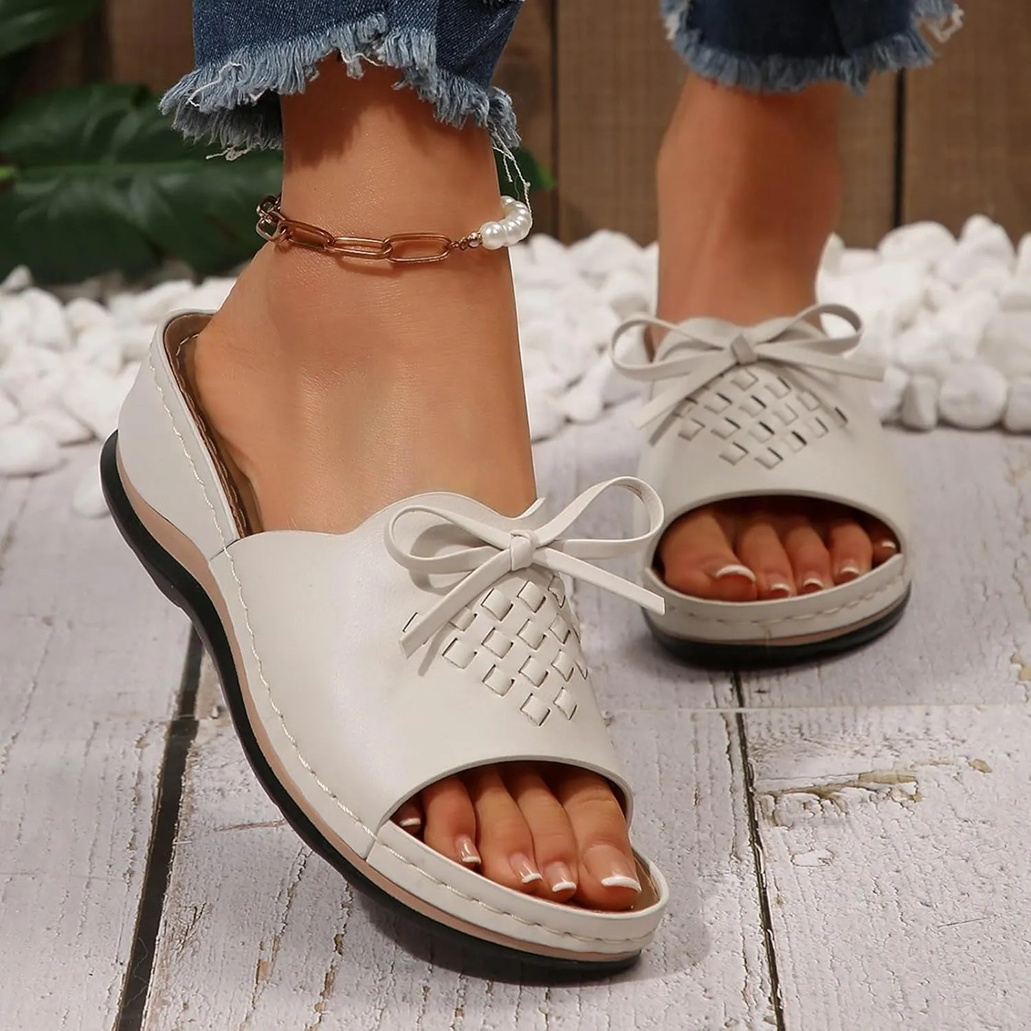 Womens Sandals Flower Open Toe Wedge Sandals Casual Platforms Heeled Bohemia Comfortable Summer Slippers Size 8