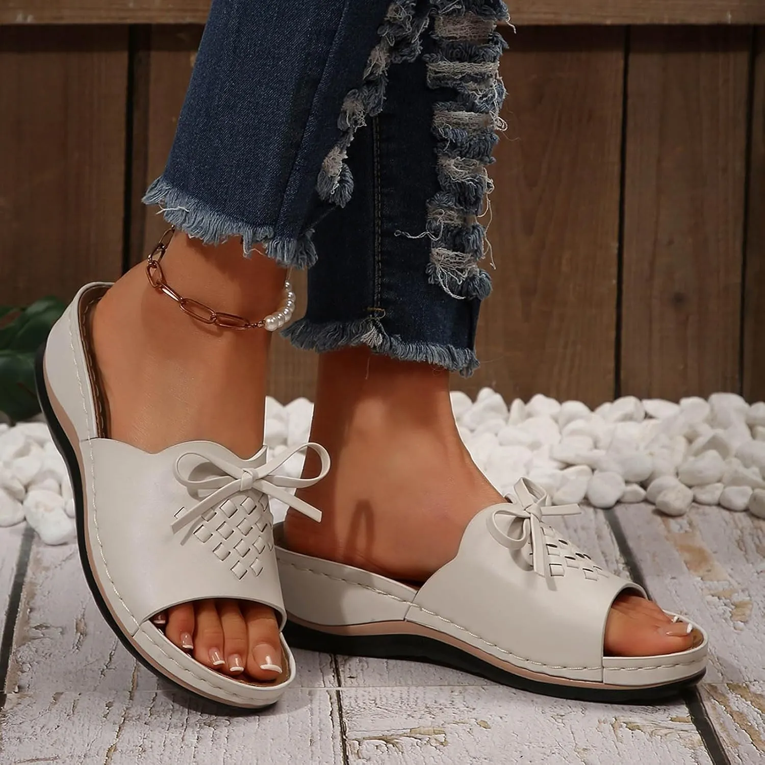 Womens Sandals Flower Open Toe Wedge Sandals Casual Platforms Heeled Bohemia Comfortable Summer Slippers Size 8