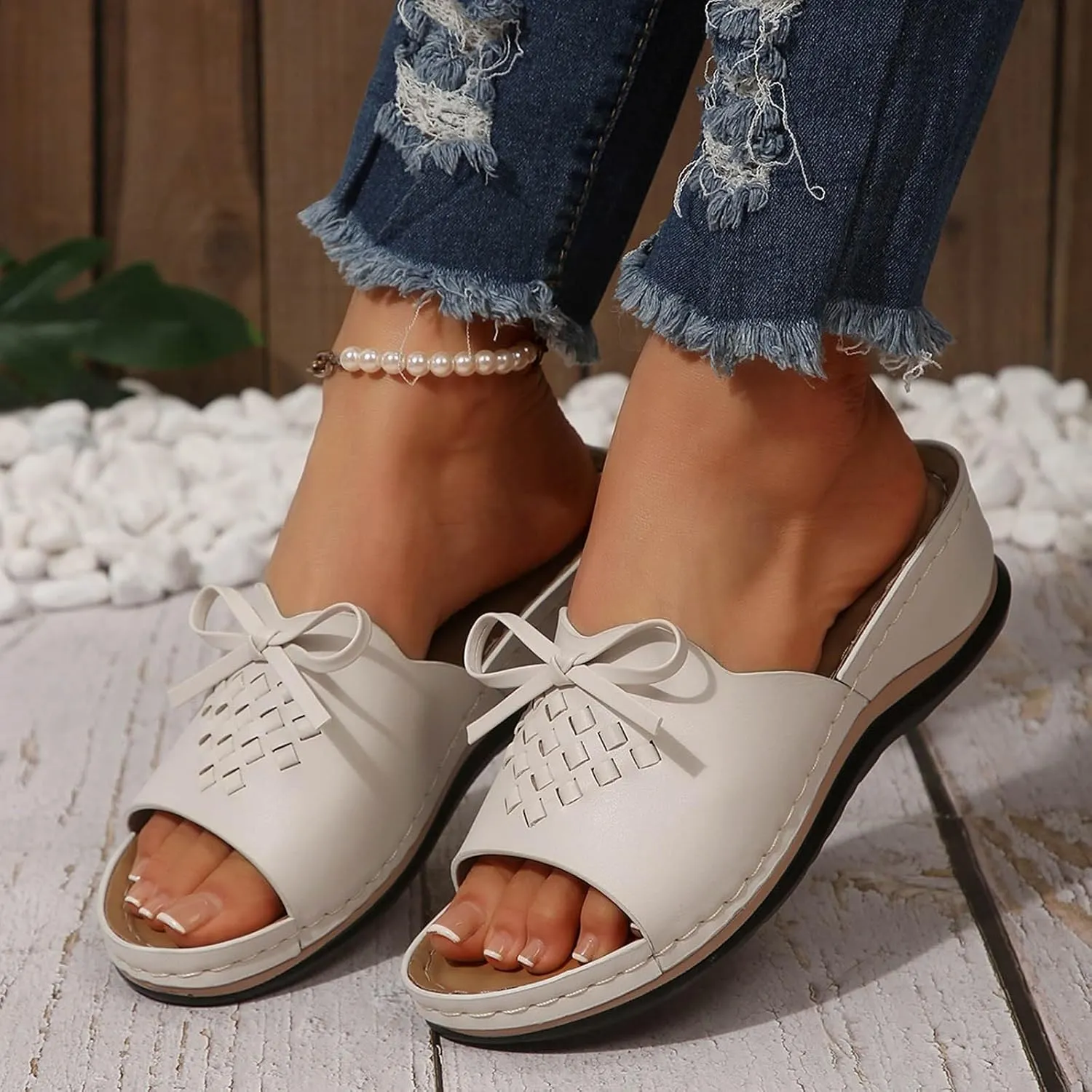 Womens Sandals Flower Open Toe Wedge Sandals Casual Platforms Heeled Bohemia Comfortable Summer Slippers Size 8