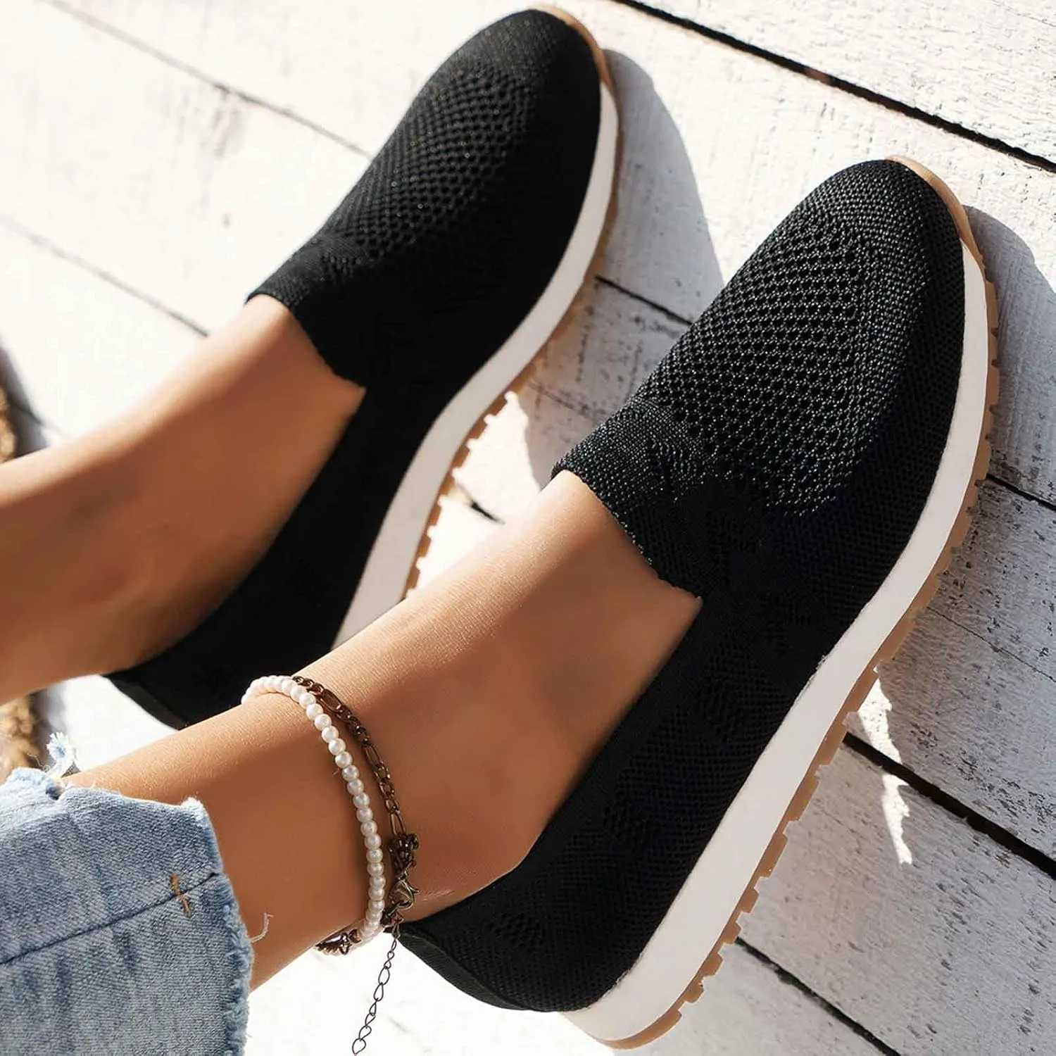 Women's Slip On Travel Soft Sole Comfortable Shoes Outdoor Solid Mesh Fashion Business Casual Shoes for Women Wedges