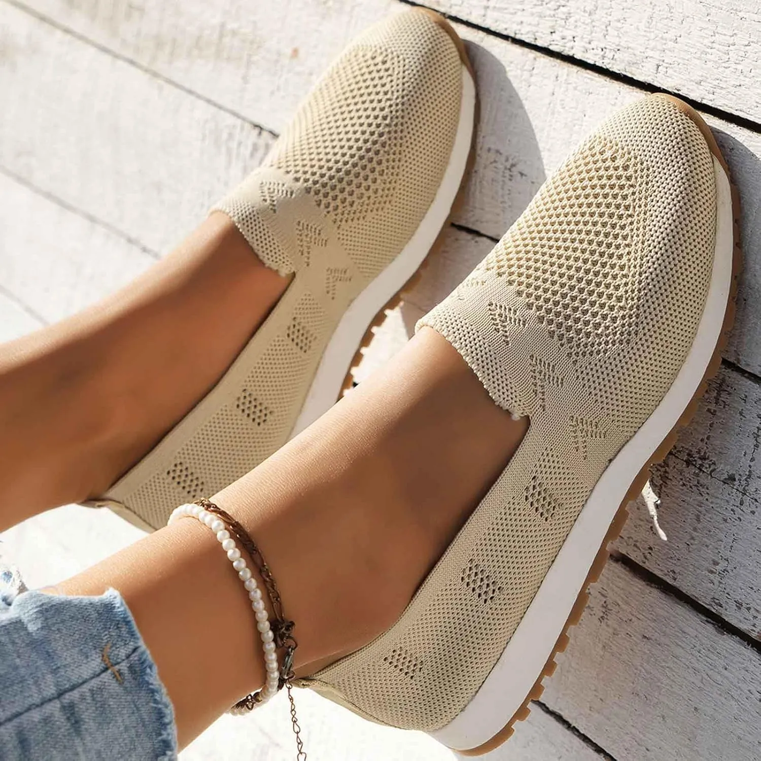 Women's Slip On Travel Soft Sole Comfortable Shoes Outdoor Solid Mesh Fashion Business Casual Shoes for Women Wedges