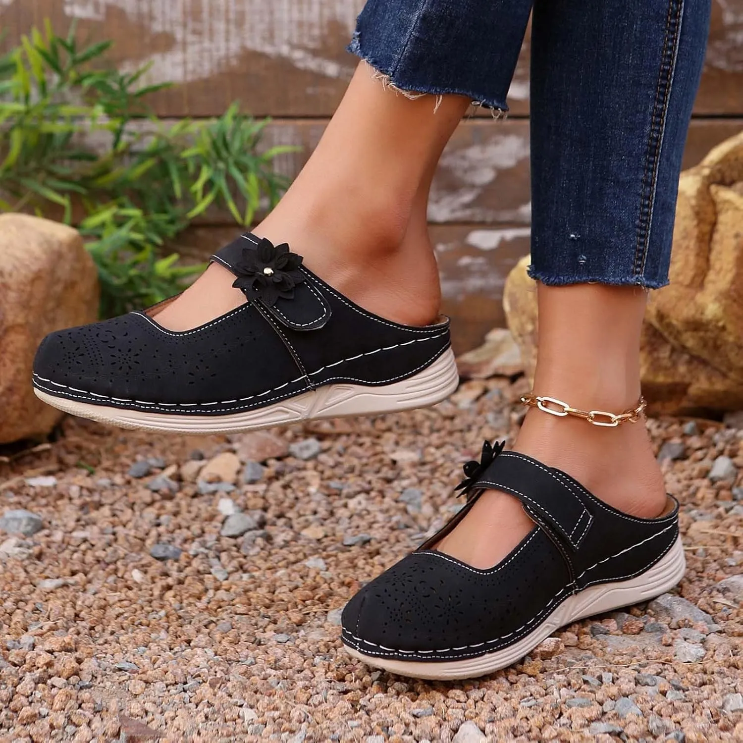 Women's Summer Comfortable Breathable Flat Sandals for Casual Wear with Hook Loop Closure and Soft Sole