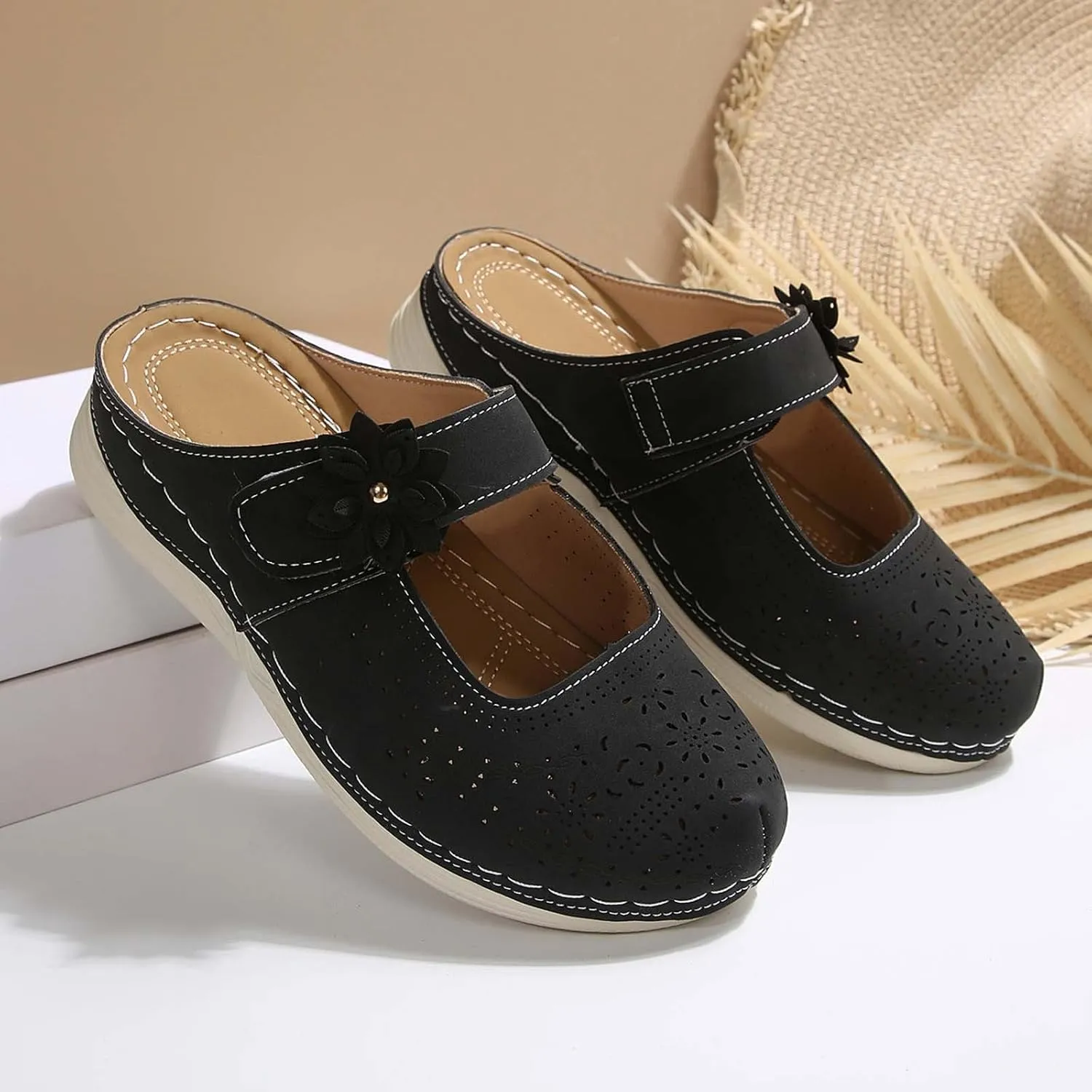 Women's Summer Comfortable Breathable Flat Sandals for Casual Wear with Hook Loop Closure and Soft Sole