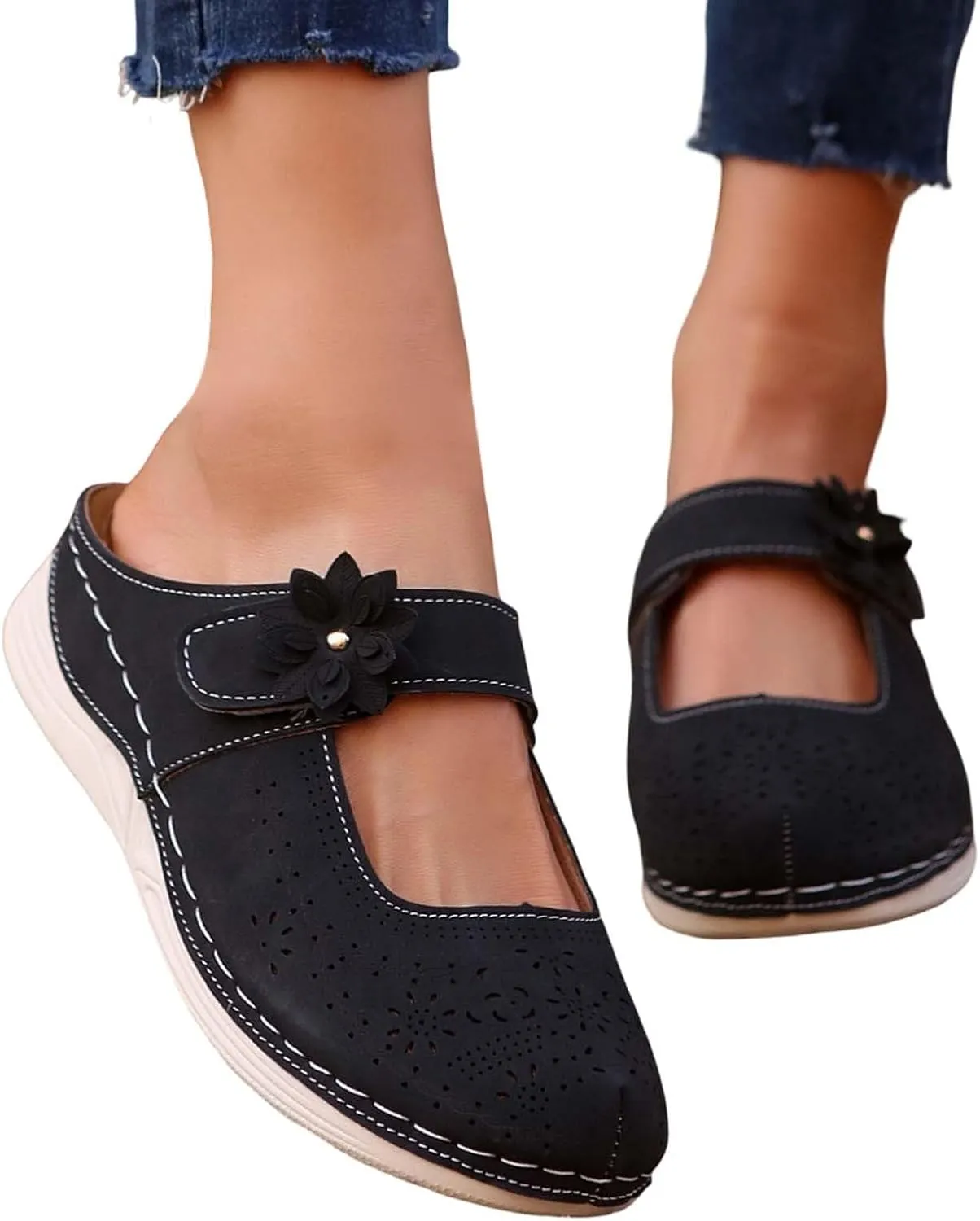 Women's Summer Comfortable Breathable Flat Sandals for Casual Wear with Hook Loop Closure and Soft Sole