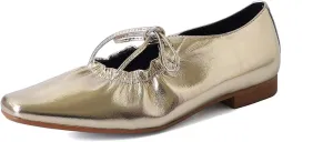 Wrinkled Leather Mary Jane Flats for Women,Pointed Toe Lace up Shallow Mouth Ballet Shoes,Metallic Fashion Retro Comfortable Party Work Daily Dress Mary Jane Ballerina Shoes