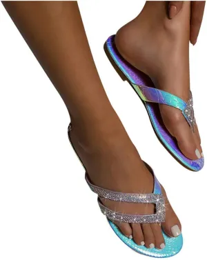 ZBYY Womens Flat Sandals 2021 Comfy Rhinestone Beach Travel Slipper Flip Flops Sandals Dressy Thong Sandals for Summer