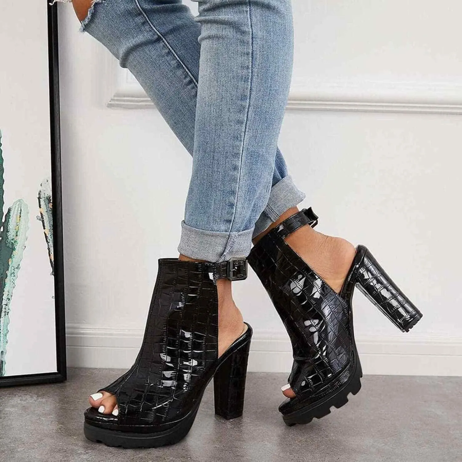 ZBYY Womens Peep Toe Heel Sandal,Buckle Strap Chunky Platform High Heel Dress Sandals Ankle Strap Party Dress Booties