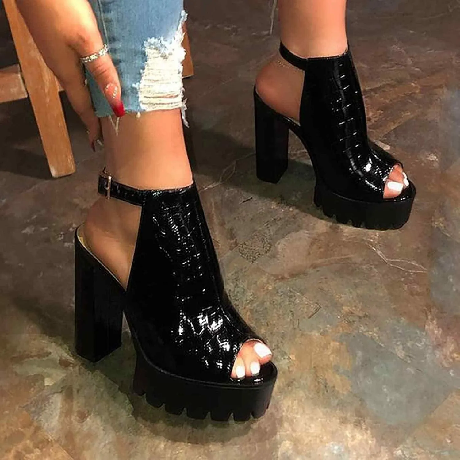 ZBYY Womens Peep Toe Heel Sandal,Buckle Strap Chunky Platform High Heel Dress Sandals Ankle Strap Party Dress Booties