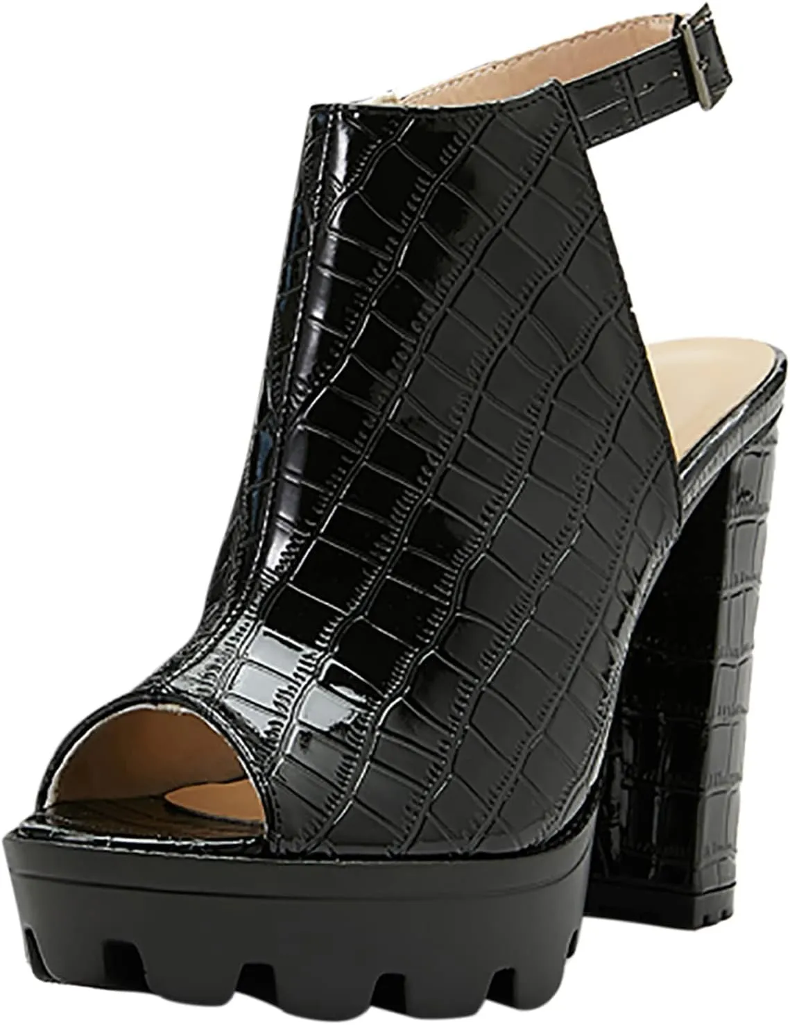 ZBYY Womens Peep Toe Heel Sandal,Buckle Strap Chunky Platform High Heel Dress Sandals Ankle Strap Party Dress Booties
